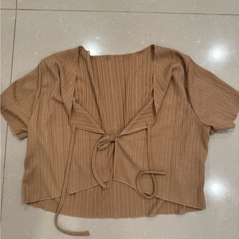 Brown Tie front tee for cami top